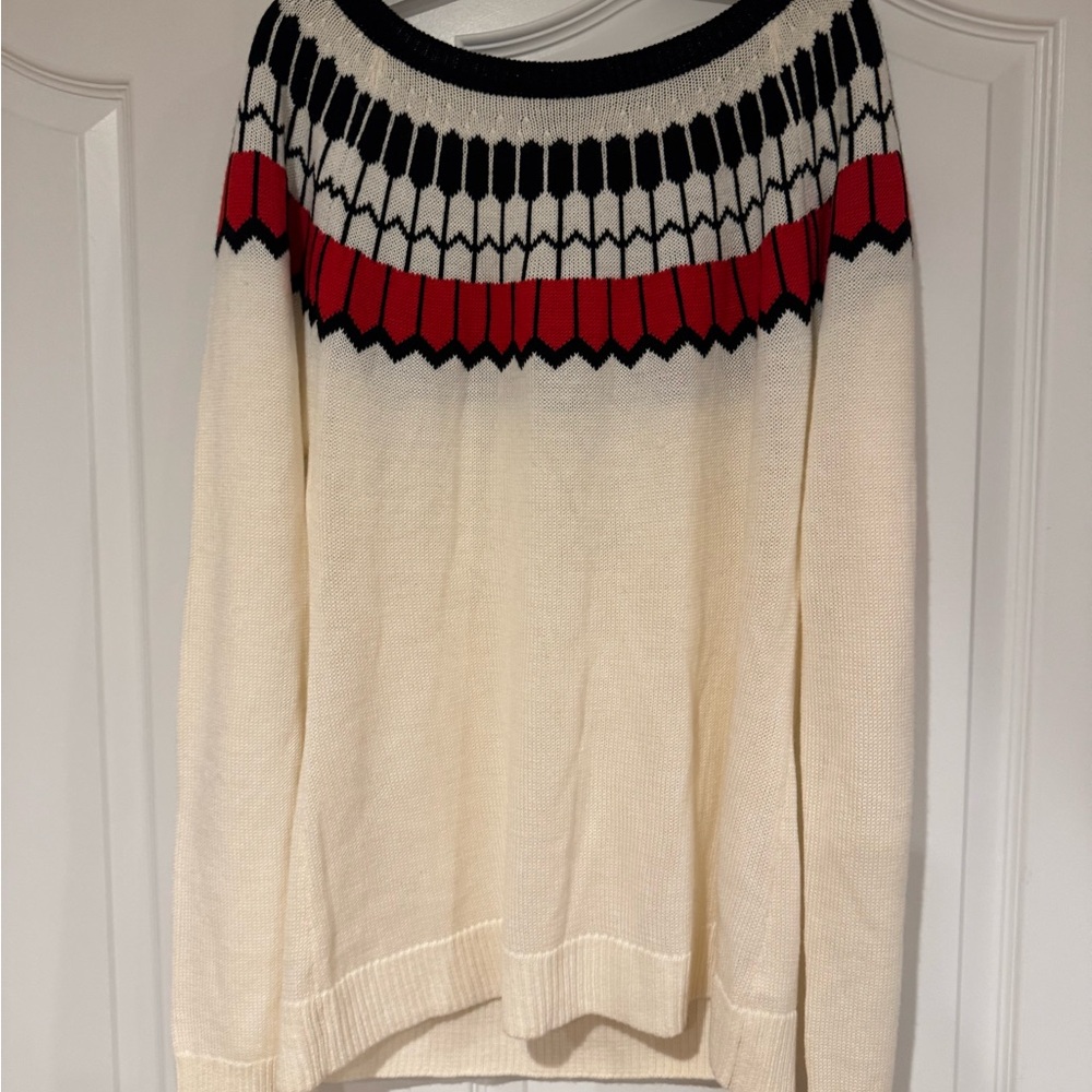 The Limited Cream Crewneck Sweater with Red and Black Yoke